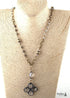 Boho Necklace, RH Antique Brass Silver Stone Glass